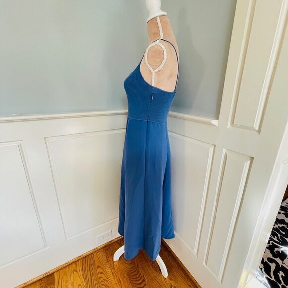 Theory Fit & Flare Tank Dress Crepe Combo Steel Blue Medium - Picture 4 of 9